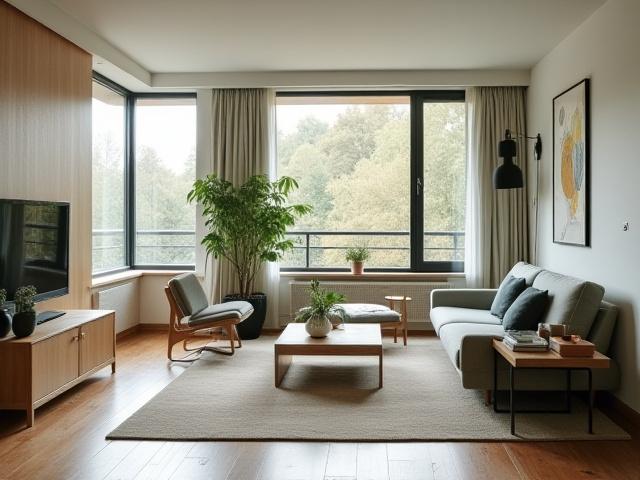 Moderne, minimalistisk stue med danske designmøbler og naturligt lys.